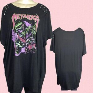 Metallica +6 Black Crew Neck Skull Graphic Studded Detail Short Sleeve T-Shirt